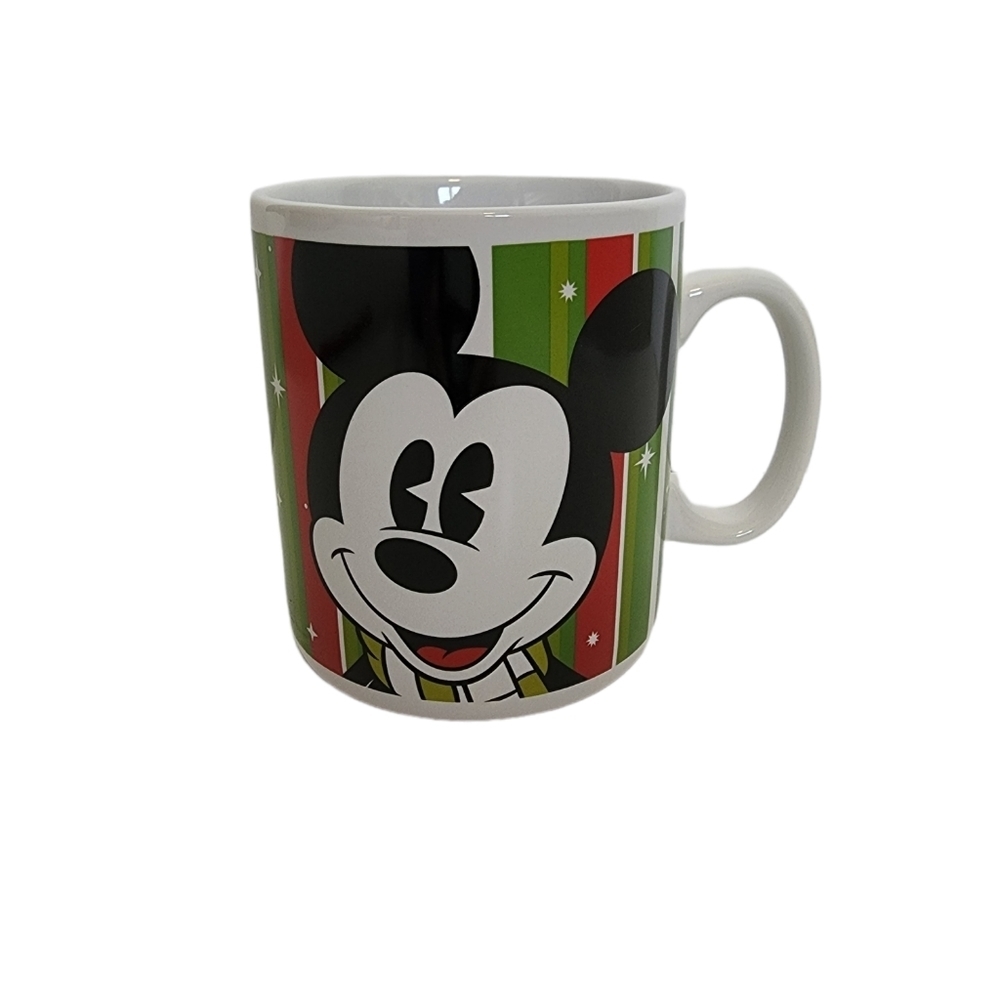 Disney Galerie Mickey Mouse White with Green Red stripe large mug winter theme